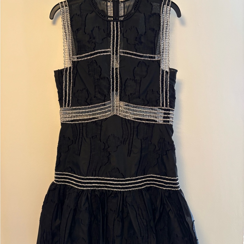 Alexis Rajani Mini Dress in Black Lace Trim SMALL